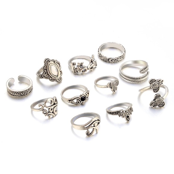 New 11 Piece Silver Boho Ring Set - Picture 2 of 7